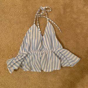 Blue and white halter top
